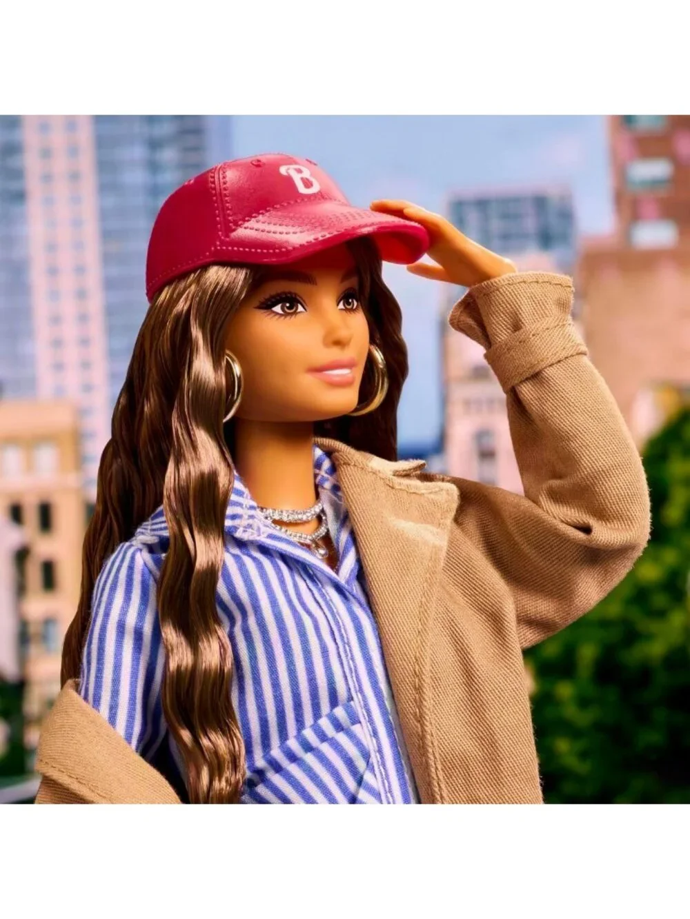 Fashion Week Collectible Doll | Stylish Blue Dress & Brown Coat | NYC Street